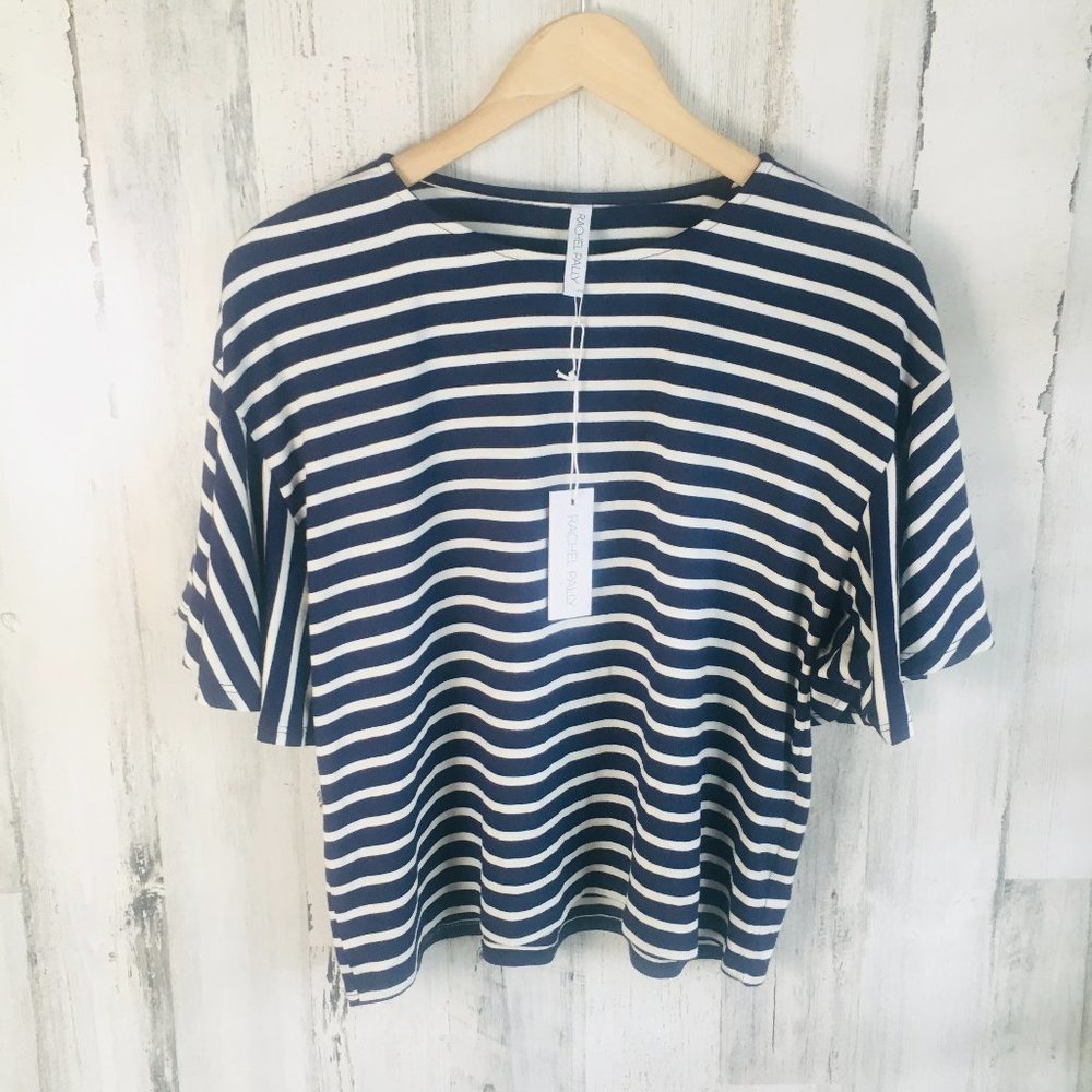 NWT Rachel Pally Knit Top Striped Nautical Ruffle Sleeve Nautical Preppy Navy M